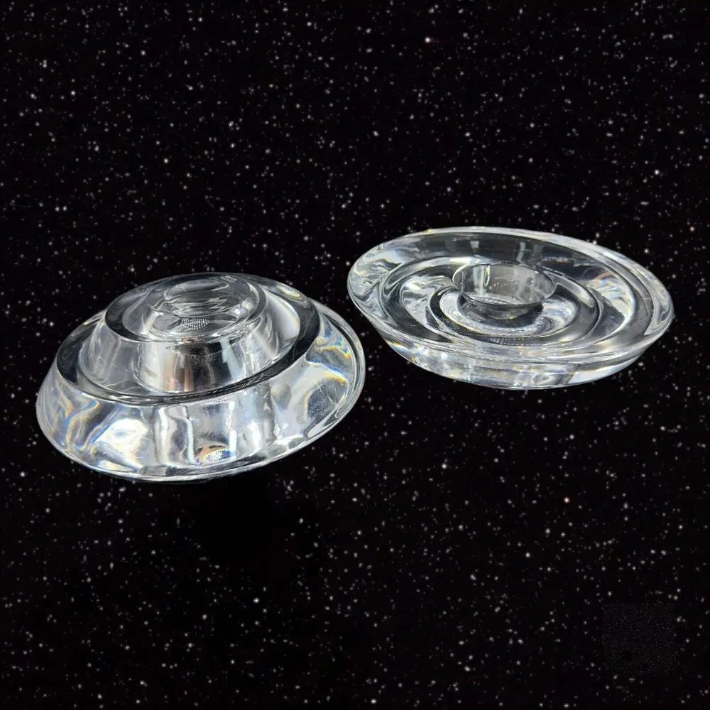 Vintage Miller‎ Rogaska Clear Tapper Candle Stick Holder Set 2 Votive Swirls VTG